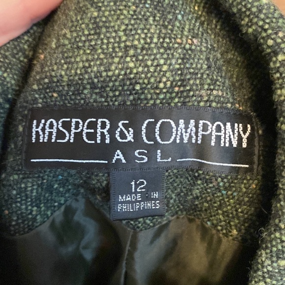 Kasper & Company Green Tweed Wool Blend Zip Up Fall Jacket Size 12 - Picture 14 of 15